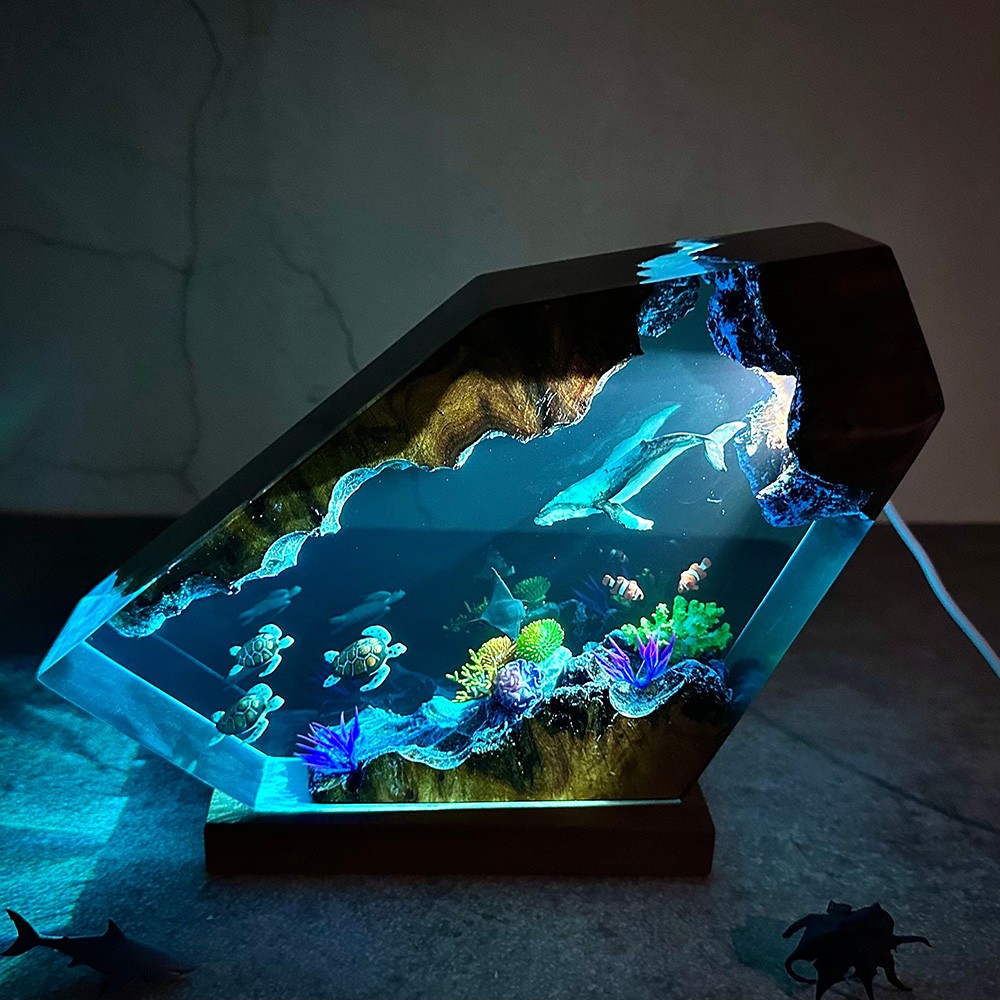 Giant Humpback Whale and Turtles Resin Night Light