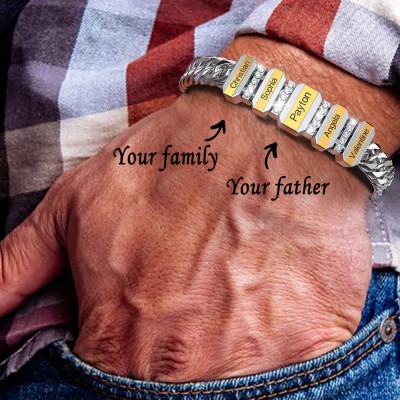 Men Cuban-chain Bracelet With Family Name Beads