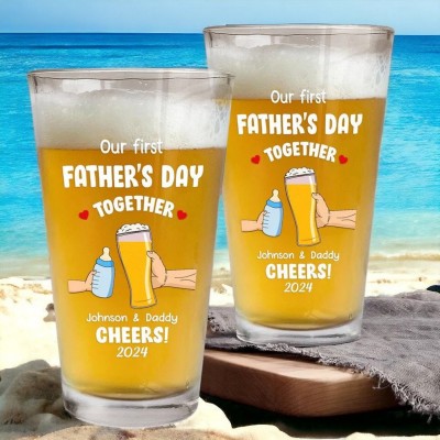 Our First Father's Day Personalised 16oz Print Beer Glass