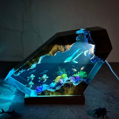 Giant Humpback Whale and Turtles Resin Night Light